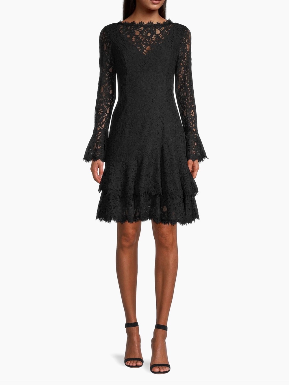 Shani Tiered Flounce Lace Dress Black